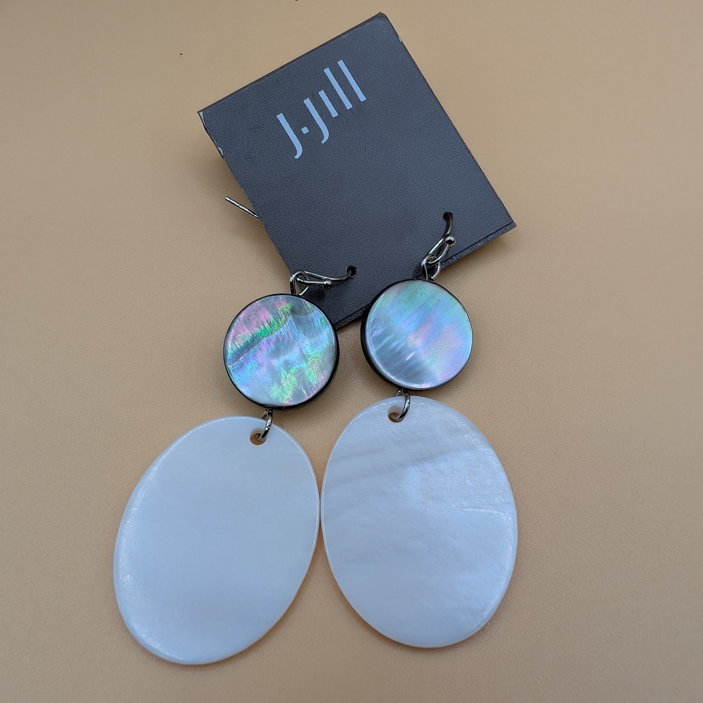 J. Jill White and Iridescent Abalone Mother Of Pearl Shell Dangle Earrings NWT